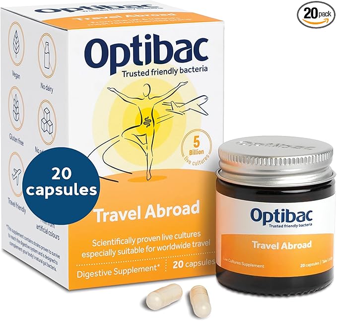 Optibac Probiotics for Travelling Abroad PMP UK 20 Vegetarian Capsules