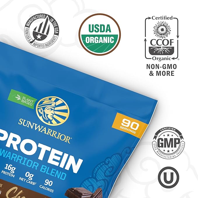 Sunwarrior Chocolate &amp Vanilla Organic Plant Based Protein Powder Set | Bundle &amp Save | Vegan Organic Protein Powder | Non-GMO Soy Dairy Filler &amp Gluten Free (90 Servings Each)