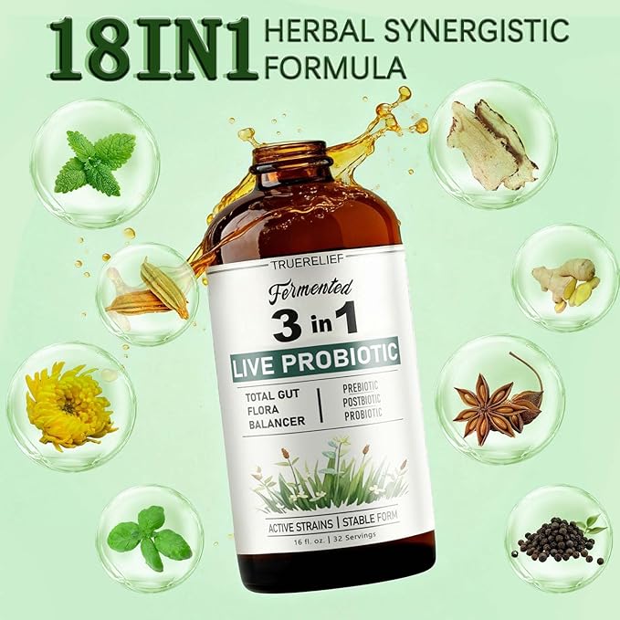 Women's Daily Probiotic + Prebiotic + Postbiotic Liquid 3-in-1 for Gut Health 10 Strains &amp 18 Fermented Herbs (1)