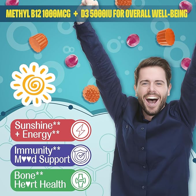 Focus Memory &amp Energy Gummies L-Tyrosine + Methyl B12 1000mcg B6 50mg D3 C Lion's Mane Mushroom for 15+ Students Office Worker Multivitamin Herb Blend for Seniors Brain &amp Cognition 1