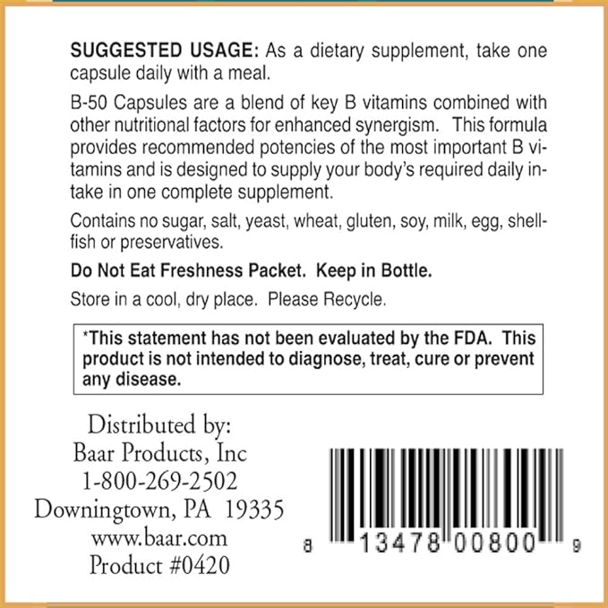 B-50 Vitamin B Complex 100 Veg Capsules