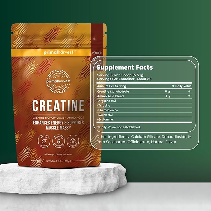 Primal Creatine Powder + Primal Multi Collagen Capsules Bundle | 2-Pack | Support Strength Recovery Joint &amp Skin Health | 30 Servings Each