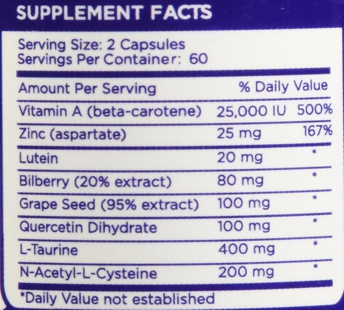 Zenesis Labs Lutein Vision Support - Essential Eye Vitamin - with Bilberry Beta-Carotene Zinc Grapeseed &amp Other Minerals - 120 Capsules - 60 Day Supply