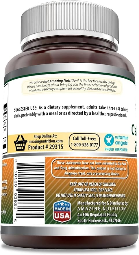 Amazing Formulas Calcium Magnesium Zinc with Vitamin D3 Supplement | Non-GMO | Gluten Free | Made in USA (2 Pack)