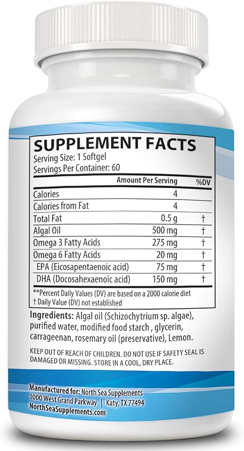 Vegan Algae Omega-3 60 Softgels - Plant Based Alternative to Fish Oil - Supports Heart Brain Joint Health - Sustainably Sourced Omega-3 from Algae - DHA &amp EPA Fatty Acids