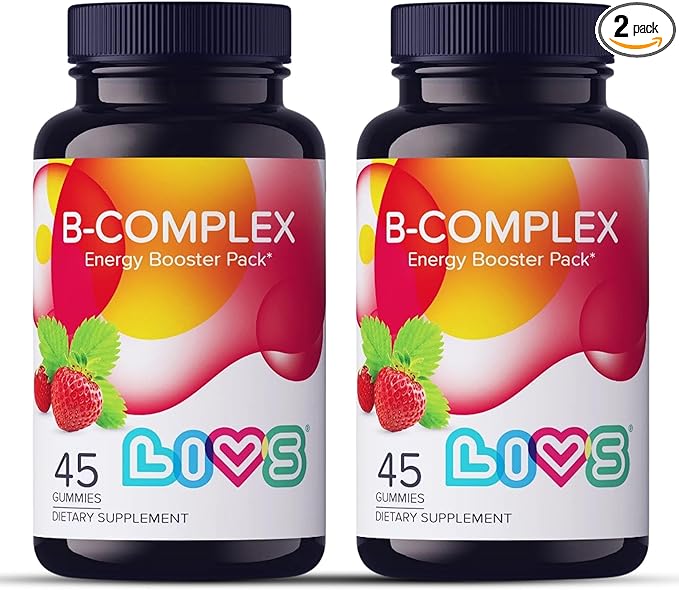 LIVS Vitamin B Complex Gummies with B12 Biotin B3 B6 &amp Vitamin C for Kids &amp Adults | Energy Support &amp Recovery Supplement | Promotes Mood Metabolism &amp Nerve Function | Strawberry
