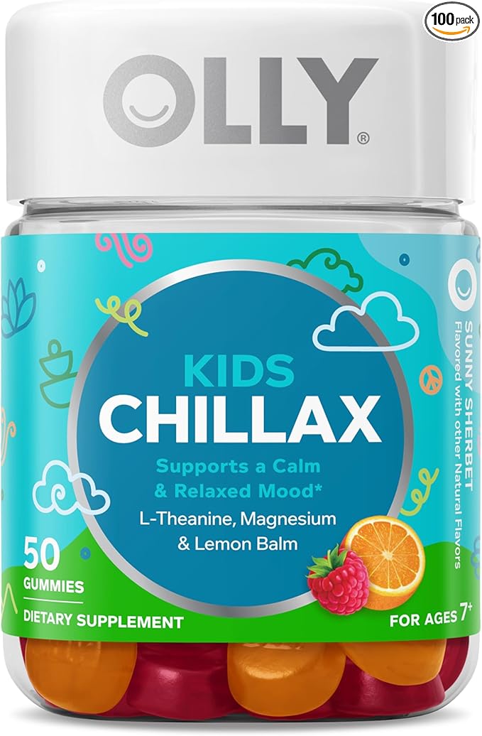 OLLY Kids Chillax Gummies Magnesium L-Theanine Lemon Balm Chewable Supplement Sherbet Flavor