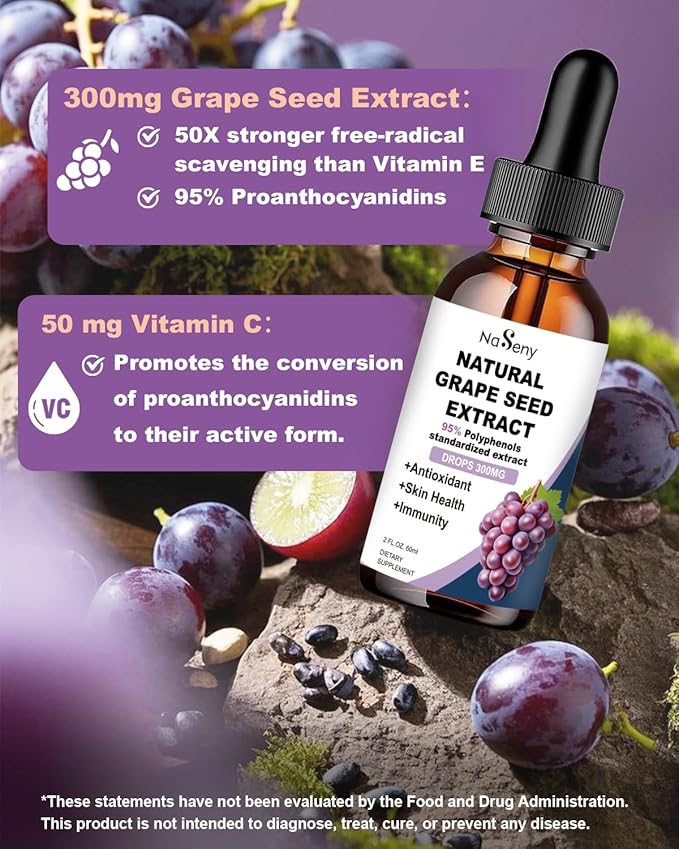Natural Grape Seed Extract Drops-300 mg Grape Seed Extract Liquid Supplement Organic Moringa Oleifera Liquid Drops 1000mg Moringa Leaf Supplement