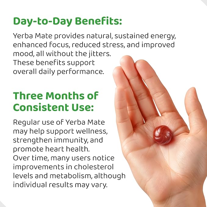 Yerba Mate Gummies - Yuzu &amp Ginger Flavor for Energy Focus Immunity &amp Cardio Health | Vegan Non-GMO Gluten-Free - 50 Natural Supplement Gummies