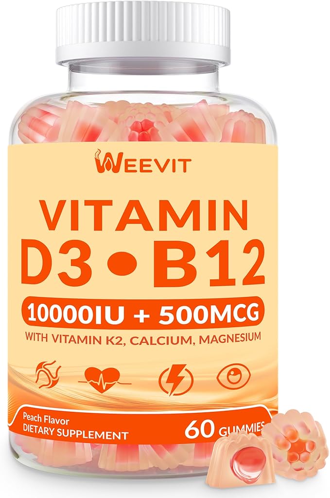 Vitamin D3 B12 Gummies Vitamin D and B12 Gummy Suppment with Vitamin A C K Calcium Magnesium Zinc for Women &amp Men