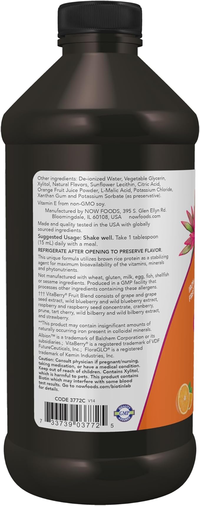 NOW Foods Supplements Liquid Multi Tropical Orange Flavor Fast Absorption with Added Phytonutrients 16-Ounce