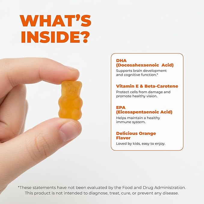 Premium Kids Omega 3 Gummies – Orange Flavor Fish Oil for Kids – Omega 3 Gummies for Children – No Fish Burps – Brain Eye &amp Immune Support – 2 Month Supply