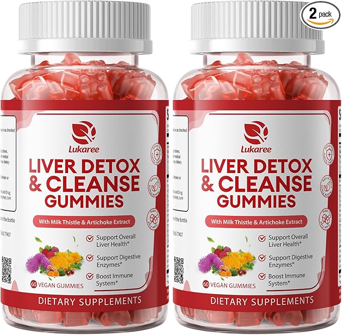 2 Pack Lukaree Liver Cleanse Detox &amp Repair Gummies | Sugar-Free Milk Thistle Supplement w/Artichok &amp L-Glutathione - Ultra-Concentrated Herbal Liver Support for Men &amp Women -Vegan60 Coun