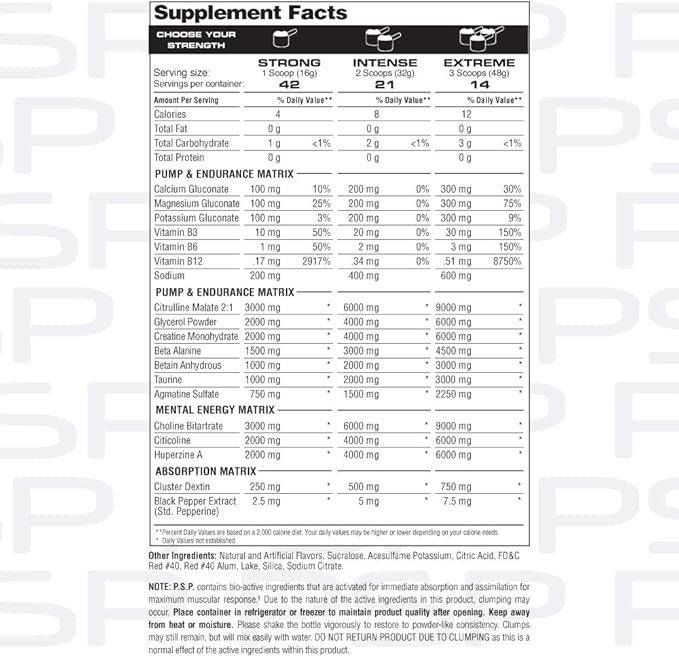 Metabolic Nutrition P.S.P. Physique Stimulating PreWorkout 672g Zero Sugar Caffeine Free (Fruit Punch)
