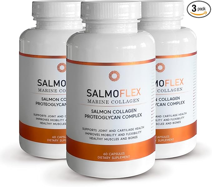 VITASEI Salmoflex Marine Collagen Peptides with Hyaluronic Acid and Vitamin C D E - Salmon Collagen Supplement for Bone and Joint - Hair Skin and Nails Vitamins - 60 Capsules (Pack of 3)