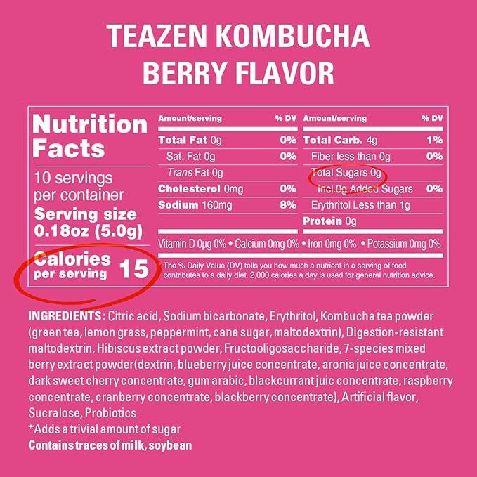 TEAZEN Kombucha Tea 20 Sticks Lemon Berry Flavor &amp Apple Cider Vinegar Powder 10 Sticks
