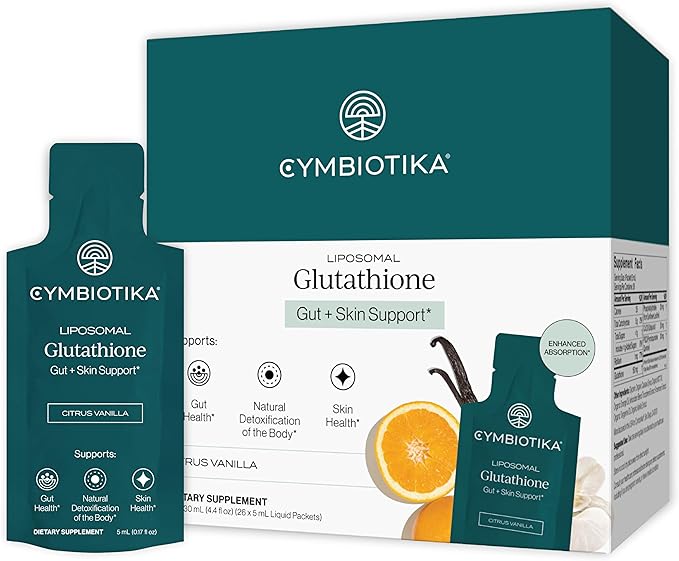 CYMBIOTIKA Liposomal Glutathione Supplement – PQQ CoQ10 &amp Antioxidants for Detox Brain Energy Immune Support – Advanced Absorption for Cellular Health &amp Longevity Citrus Vanilla 1 Month