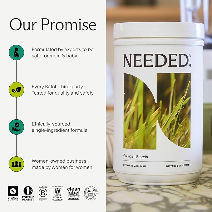 Needed. Hydrolyzed Collagen Protein Powder | Expert-Backed &amp Clean Sourced | Supports Skin Hair Joints | Grass-fed Pasture-Raised Hormone-Free | 1lb