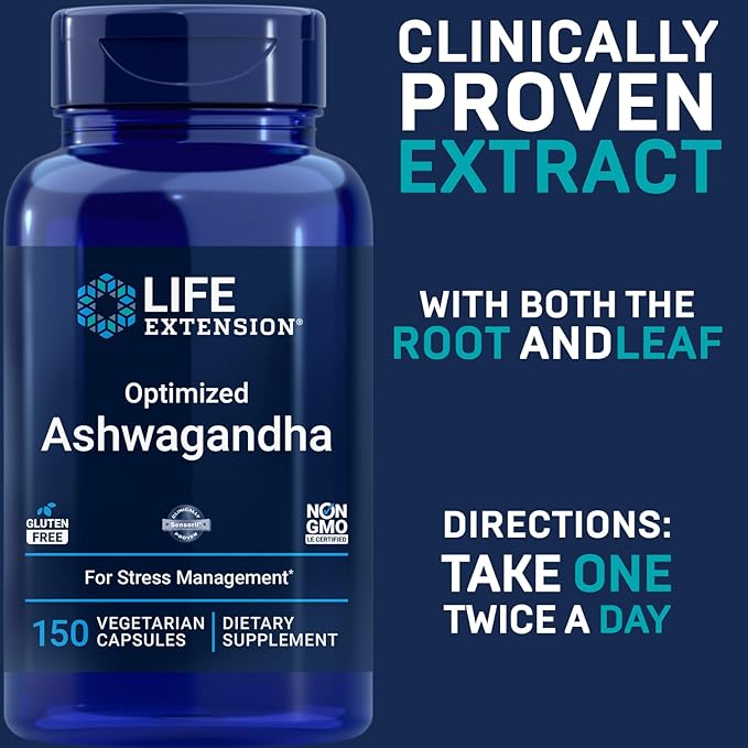 Life Extension Optimized Ashwagandha 150 Veg Caps - Non-GMO Gluten Free Vegetarian Capsules