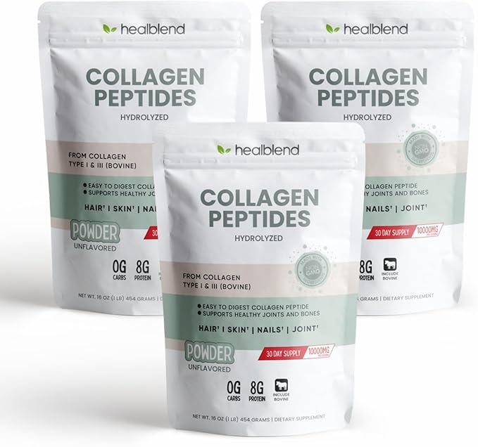 Bovine Collagen Powder Hydrolyzed Multi Collagen Peptides Powder Supplement: for Collagen Protein Coffee and Healthy Hair Skin Nails - 45 Servings (3)