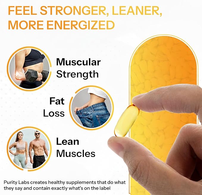 Purity Labs CLA Supplements 4500MG - Non-GMO Safflower Oil - Supports Energy Weight Loss Heart Health and Muscle Health - 180 Soft gels