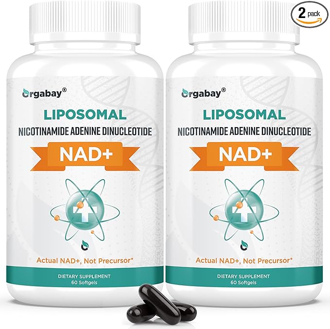 Orgabay Liposomal NAD+ Supplement 500 mg High Absorption Boost NAD+ with TMG 250 mg Actual NAD Plus More Efficient Than Nicotinamide Riboside Support Cellular Energy Healthy Aging | 120 Softgels