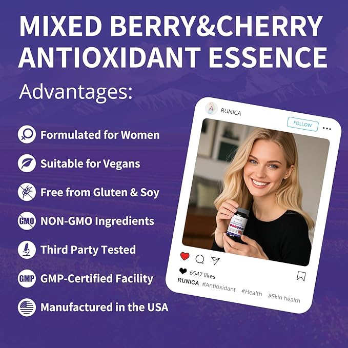 6X 6-in-1 Mixed Berry &amp Cherry Antioxidant Supplement - Urinary Tract Health &amp Immune Support - 180 Vegan Capsules 90-Day Ultimate Supply