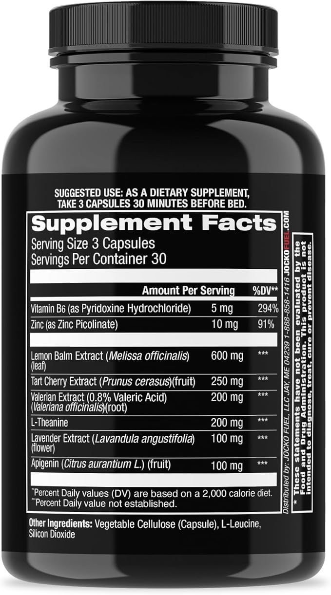 Jocko Fuel Good Night Sleep Aid for Adults - Sleeping Pills for Rest &amp Recovery Non-Habit Forming with Tart Cherry Extract L-Theanine Lavender &amp Lemon Balm (90 Capsules) Packaging May Vary