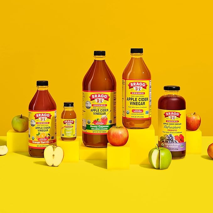 Bragg Organic Apple Cider Vinegar With the Mother 128 ounce and Bragg Organic Citrus Ginger Enhanced Vinegar Drink 16 ounce Bundle