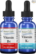 HoneyCombs Vitamin B6 &amp K1 Drops – Liquid Pyridoxine &amp Vitamin K Extracts for Vegan Supports Overall Health Non-GMO Vitamin Liquid Extract 1 fl oz Each