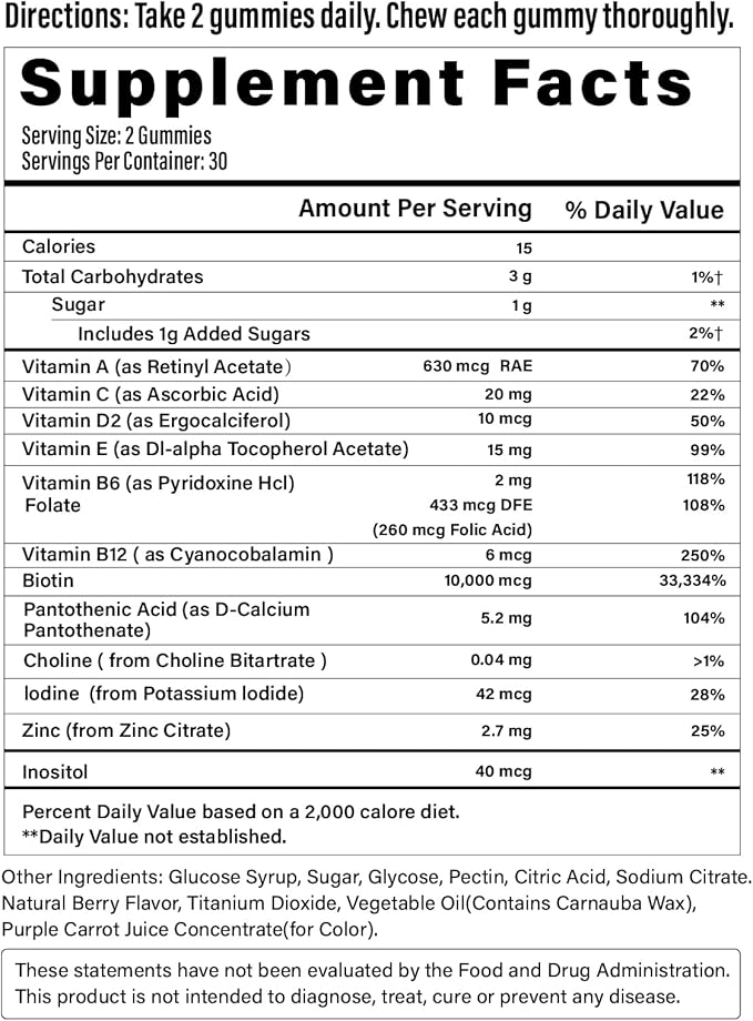 Biotin Gummies -Hair Skin and Nails Vitamins for Men &amp Women Vegan Vitamin B7 Supports Hair Growth and Stronger Nails60 Day Supply-Raspberry-2 Pack