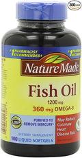 Nature Made Fish Oil 1200mg 360mg Omega-3 100 Liquid Softgels (3 Pack)
