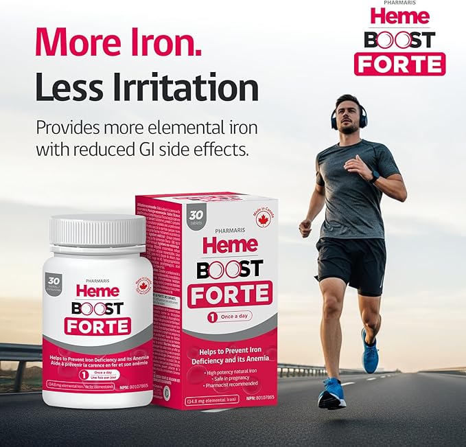 Hemeboost Forte 34.8 mg (696 mg Heme Iron Pills) High Potency Iron Supplement for Women &amp Men High Absorption &amp Gentle on Stomach Safe for Use in Pregnancy 30 Tablets