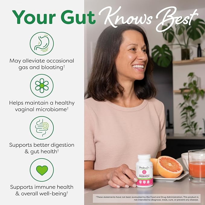 Probulin Womens Probiotic - Vaginal UT Gut &amp Immune Health with Lactobacillus Reuteri - 20 Billion CFU 12 Probiotic Strains &amp Prebiotics - 90 Vegan Gluten Free Capsules for Whole-Body Well
