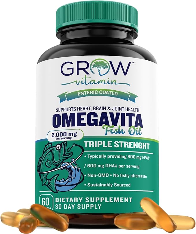 grow vitamin OmegaVita Fish Oil : 800 mg EPA 600 mg DHA Omega 3 Supplement for Heart Brain &amp Immune Support Absorbable Triple Strength Fish Oil Supplement - 2000 mg Per Serving 30 Day Supply