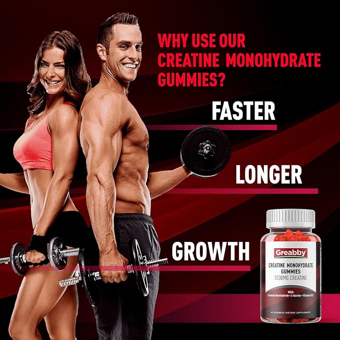Creatine Monohydrate Gummies - 5g Creatine Monohydrate with L-Taurine B12 Mixed Berry Flavor 120 Count