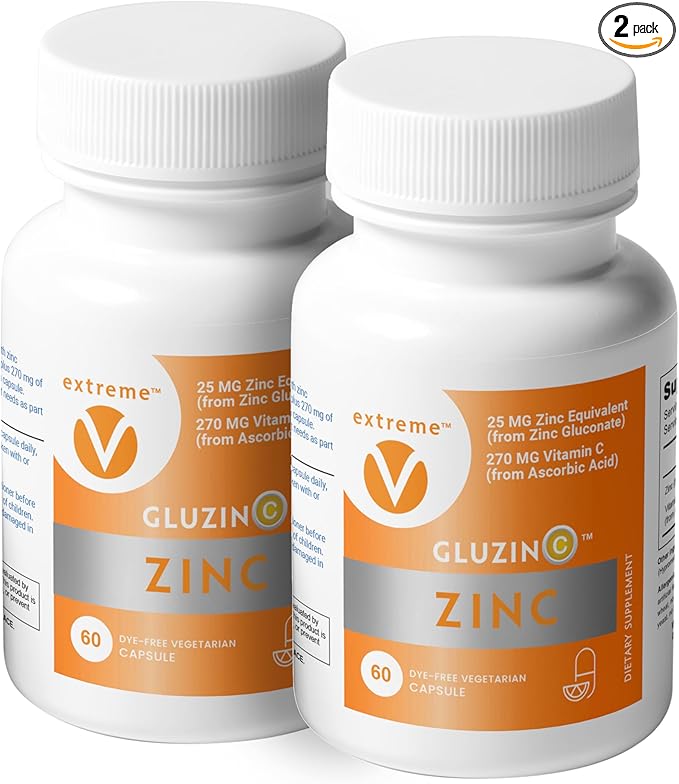 Zinc MG25+VC Dual Pack | Daily Zinc Gluconate + Vitamin C | 25mg + 270mg | Clean Formula Vegan-Friendly (2 Bottles 120 Vegetarian Capsules)