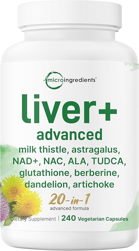 Liver Advanced+ 240 Veggie Capsules | 20-in-1 Complex with Milk Thistle Dandelion NAD NAC ALA TUDCA Glutathione Artichoke Turmeric &amp Astragalus | Non-GMO Gluten Free