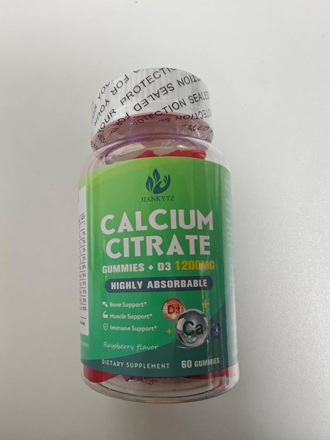 1200mg Calcium Citrate with Vitamin D3 Gummies for Bones Muscles Immune Support Chewable Calcium Citrate with Vitamin D3 K2 C Magnesium Zinc Raspberry