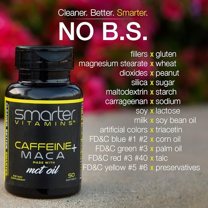 Smarter Energy Pills 200mg Caffeine &amp Coconut MCT Oil with Maca Root 50 Liquid Softgels