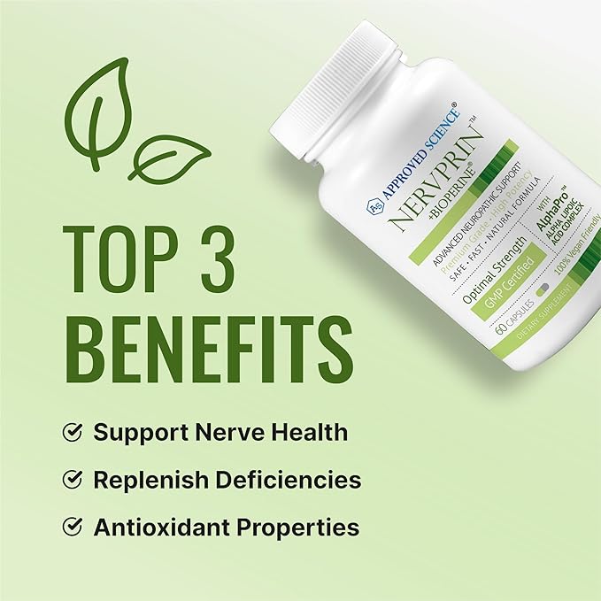 Approved Science Nervprin - Nerve Support - Benfotiamine B12 R-Alpha-Lipoic Acid Corydalis Boswellia BioPerine - 180 Capsules - Made in The USA