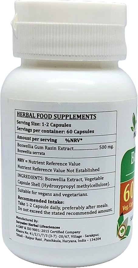 Boswellia Forte Capsules 500 mg. 60 Veg. Capsule | Boswellia (Boswellia Serrata) Extract Capsules for Men and Women | Ayurvedic Herbal Supplement/Remedies | 10:1 Forte (2 Bottles of 60 Capsules)