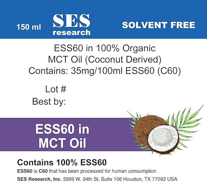 SES Research Combo of C60 Super Antioxidant Olive Oil and 100% Organic Coconut Derived MCT Oil - 150ml Nootropic Focus Sleeping Supplement Anti-Aging