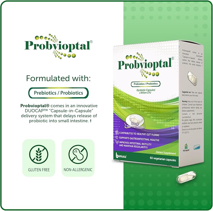 Probvioptal 60 Capsules (1 Year Supply) Probiotics &amp Prebiotics Duocap 1 Billion CFU Gluten Free