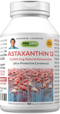 ANDREW LESSMAN Astaxanthin 12mg - 120 Softgels - 12000 mcg Natural Astaxanthin Powerful Anti-Oxidant Carotenoid. Protection for Eyes Heart Skin and More. No Additives. Easy to Swallow Softgels