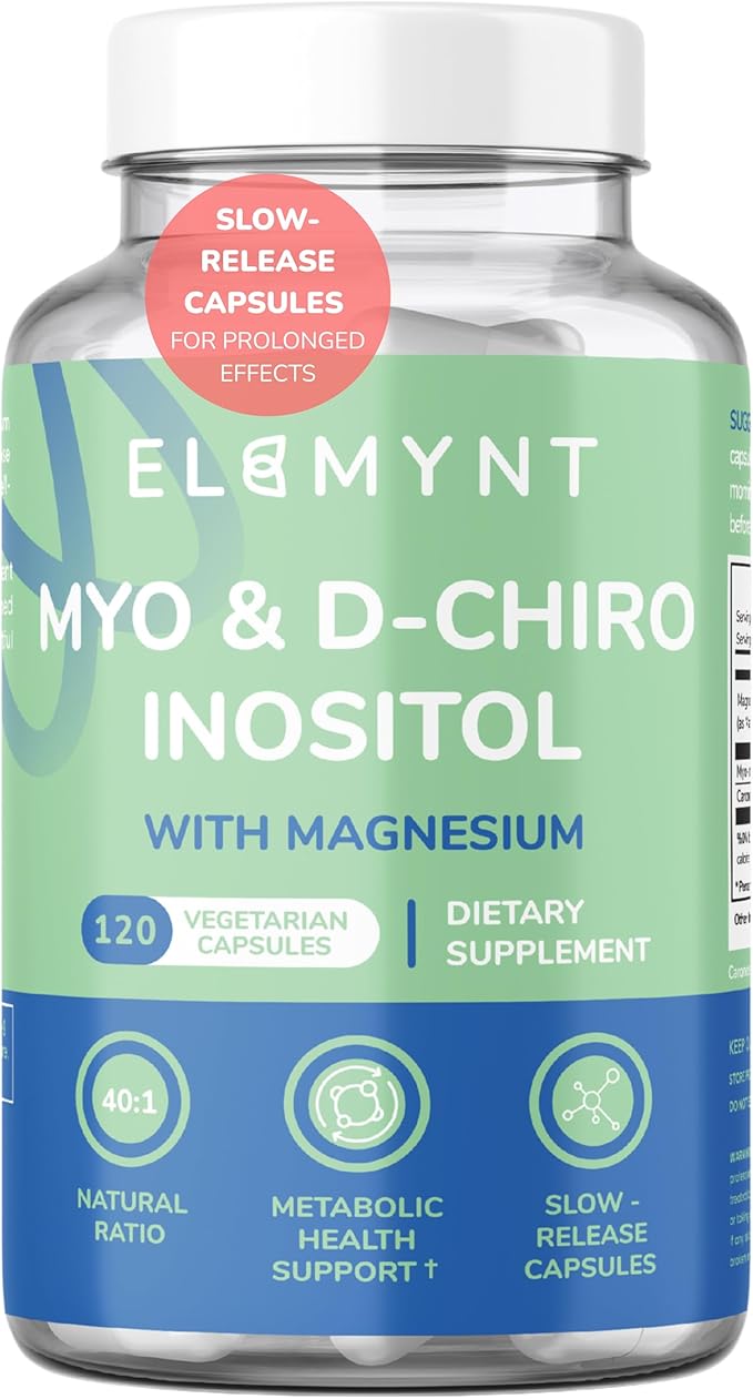 Inositol Supplements Myo-Inositol &amp D-Chiro Inositol with Magnesium Citrate 40:1 Ratio Hormonal &amp Reproductive Health Support for Women Vegan Non-GMO – 120 Capsules (30-Day Supply)