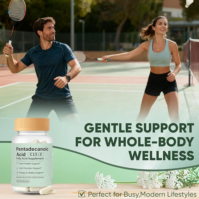 Pentadecanoic Acid C15:0 Fatty Acid Supplement - 3X Omega 3 Fish Oil Healthy Aging Supplement for Gut Health Liver Support 90 Vegan Capsules