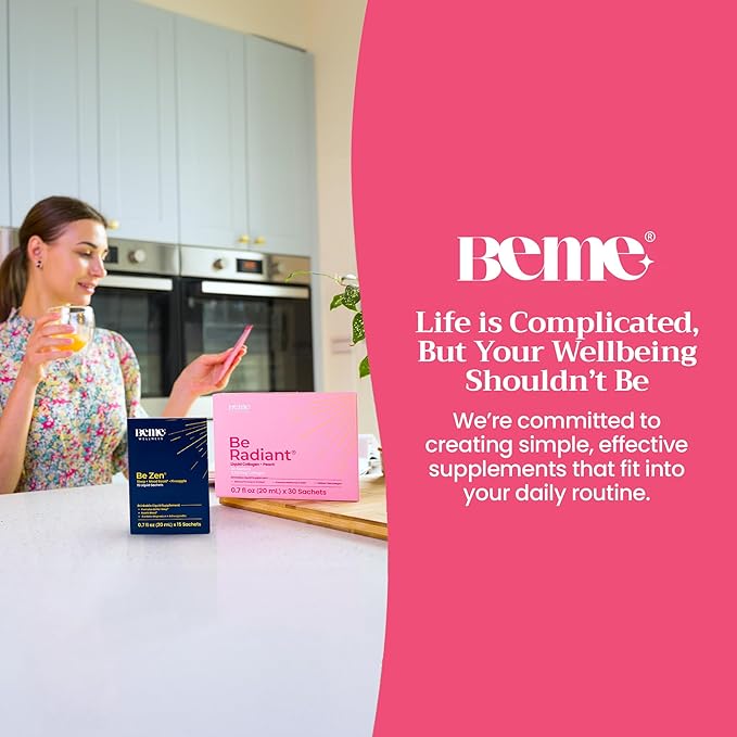 BeMe BeRadiant Peach &amp BeZen Bundle - Liquid Collagen &amp Magnesium Glycinate L-Theanine Supplements