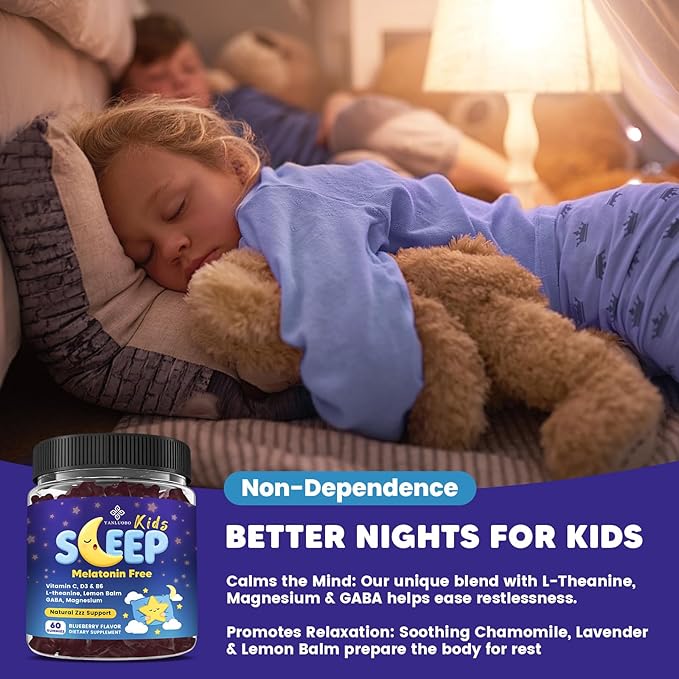 Kids Sleep Gummies Melatonin Free - with Magnesium Glycinate Lemon Balm L-Theanine &amp GABA - Calming Relaxation Support Natural Sleep Quiet Mind - Berry Flavor Non-Habit Forming