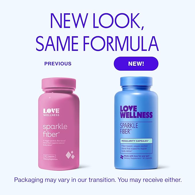 Love Wellness Sparkle Fiber | Fiber Supplement with Digestive Enzymes | Greens Superfood Powder &amp Psyllium Husk Powder | Promotes Gut Health for Women | Regularity &amp Bloating Relief | 90 Count